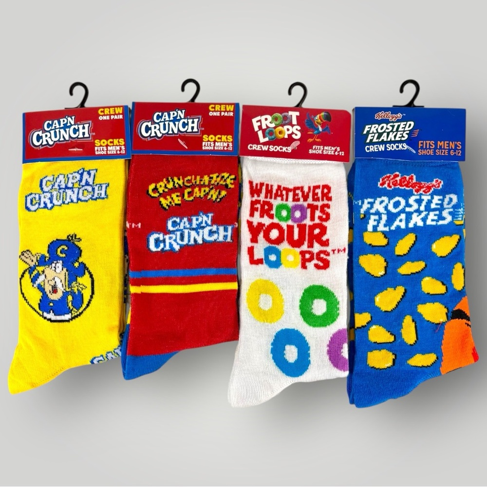 Cereal Lover’s Men's Socks Lot Captain Crunch Froot Loops Frosted Flakes Sz 6-12